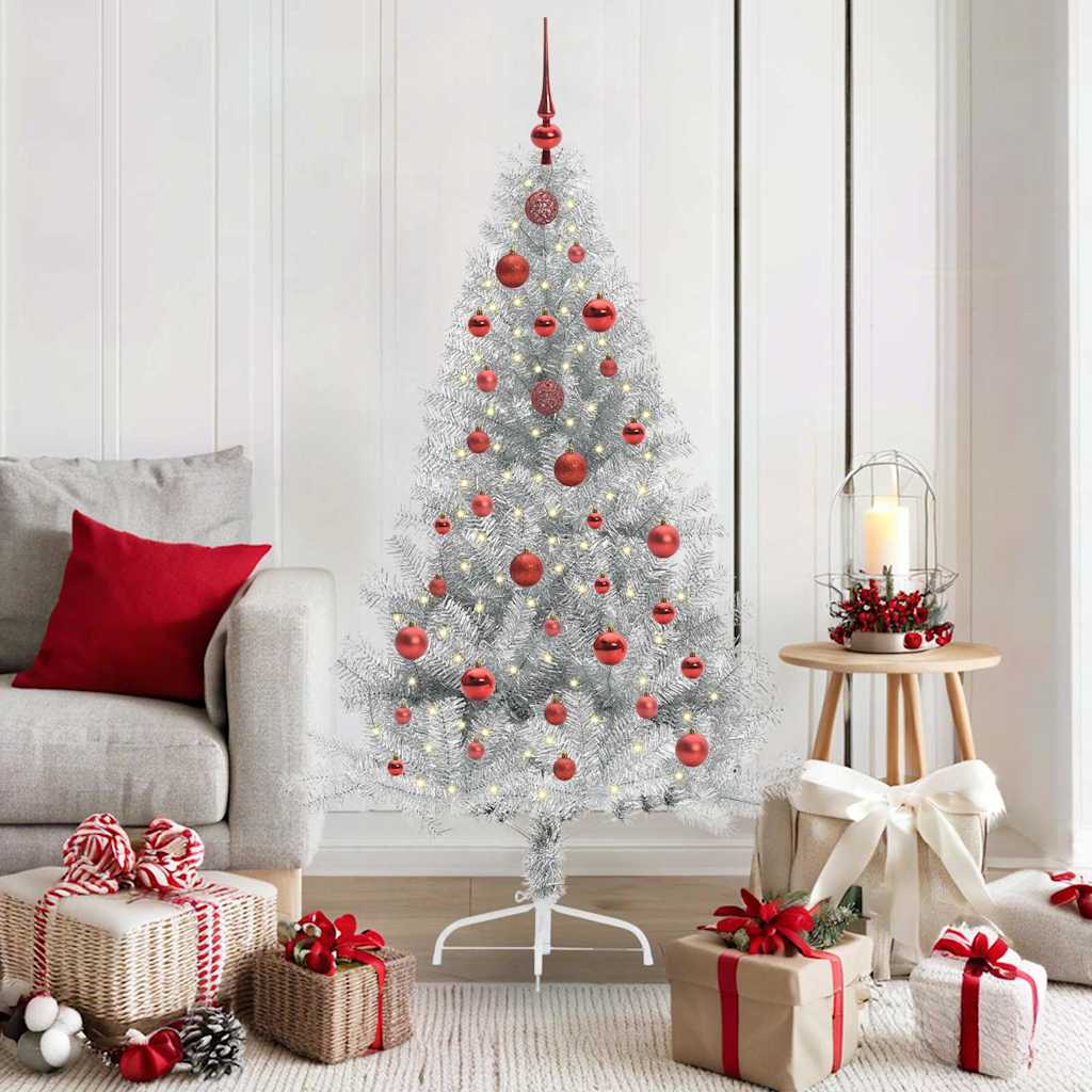 Albero Di Natale Artificiale Con Luci Integrate Argento 150 cm