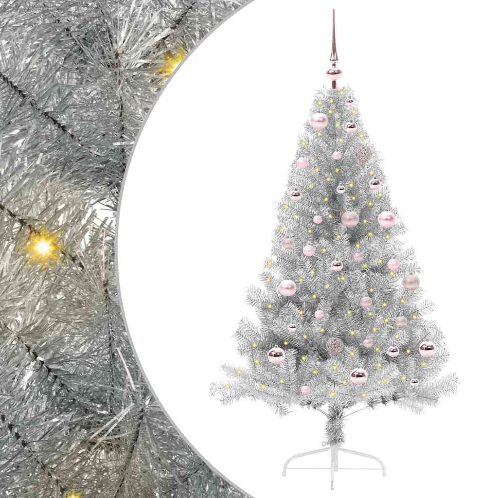 Albero Di Natale Artificiale Con Luci Integrate Argento 150 cm