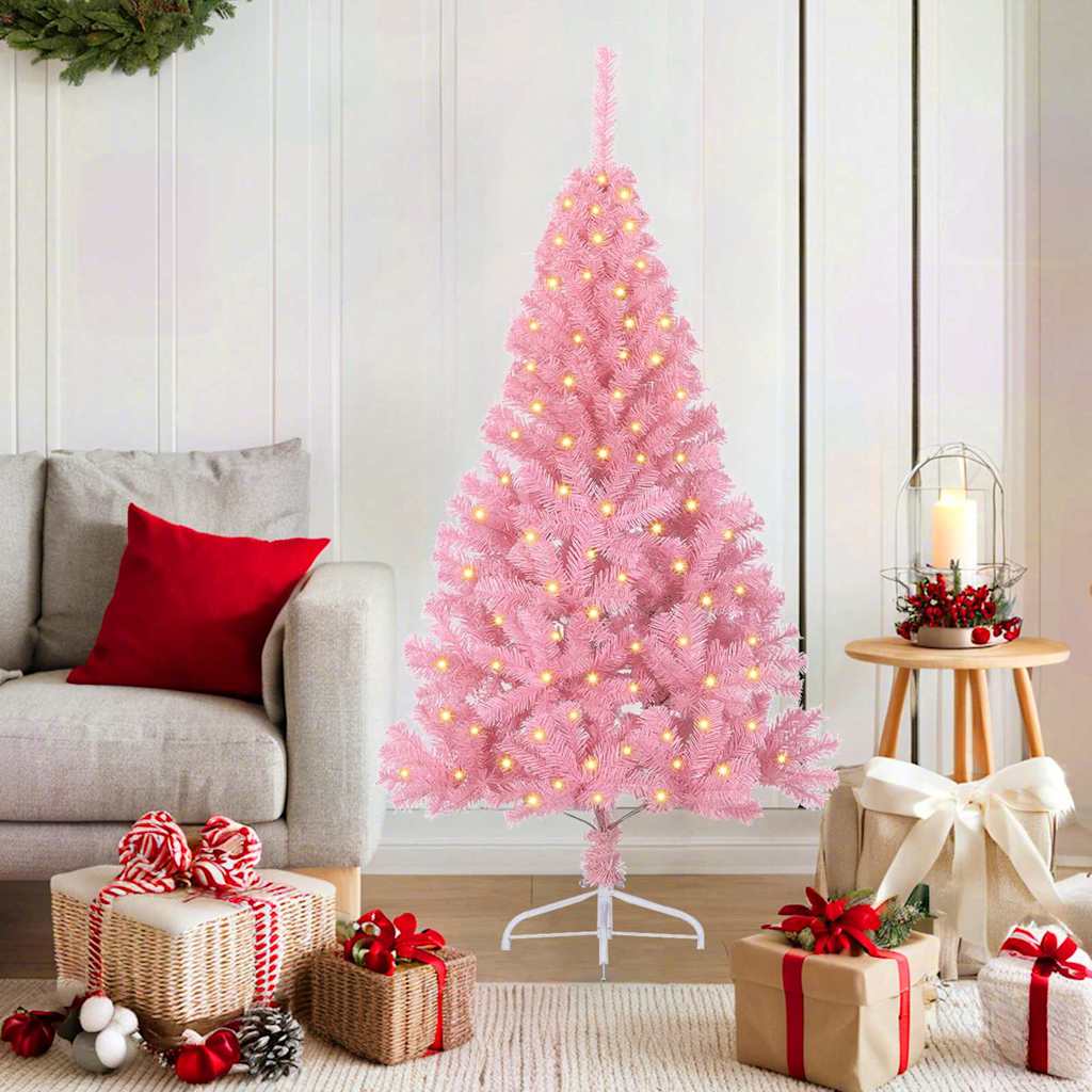 Albero Di Natale Artificiale Con Luci Integrate Rosa 150 Cm Pvc