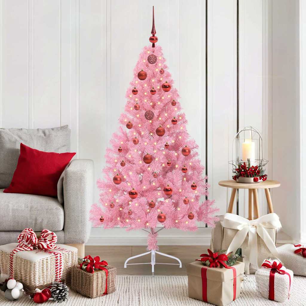 Albero Di Natale Artificiale Con Luci Integrate Rosa 150 Cm Pvc