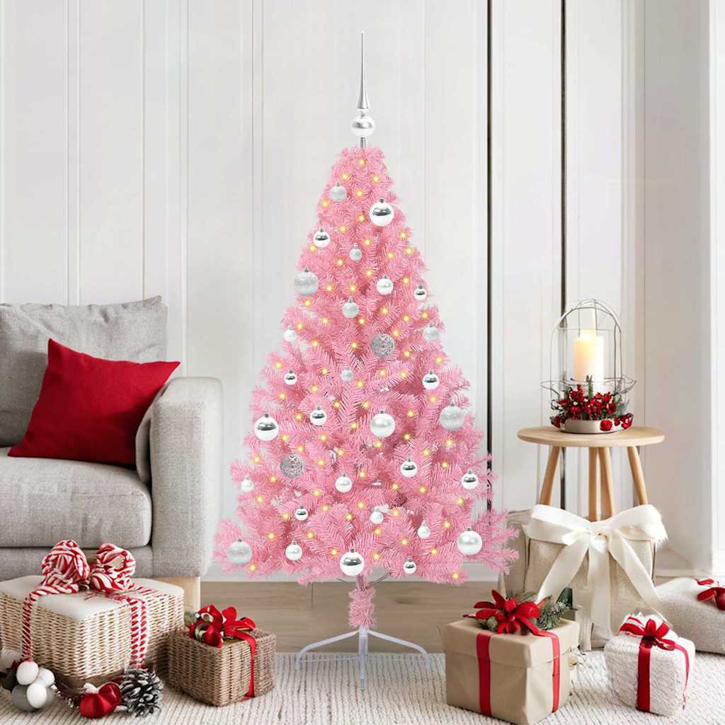 Albero Di Natale Artificiale Con Luci Integrate Rosa 150 Cm Pvc