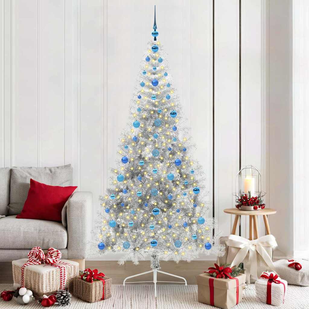 Albero Di Natale Artificiale Con Luci Integrate Argento 210 cm