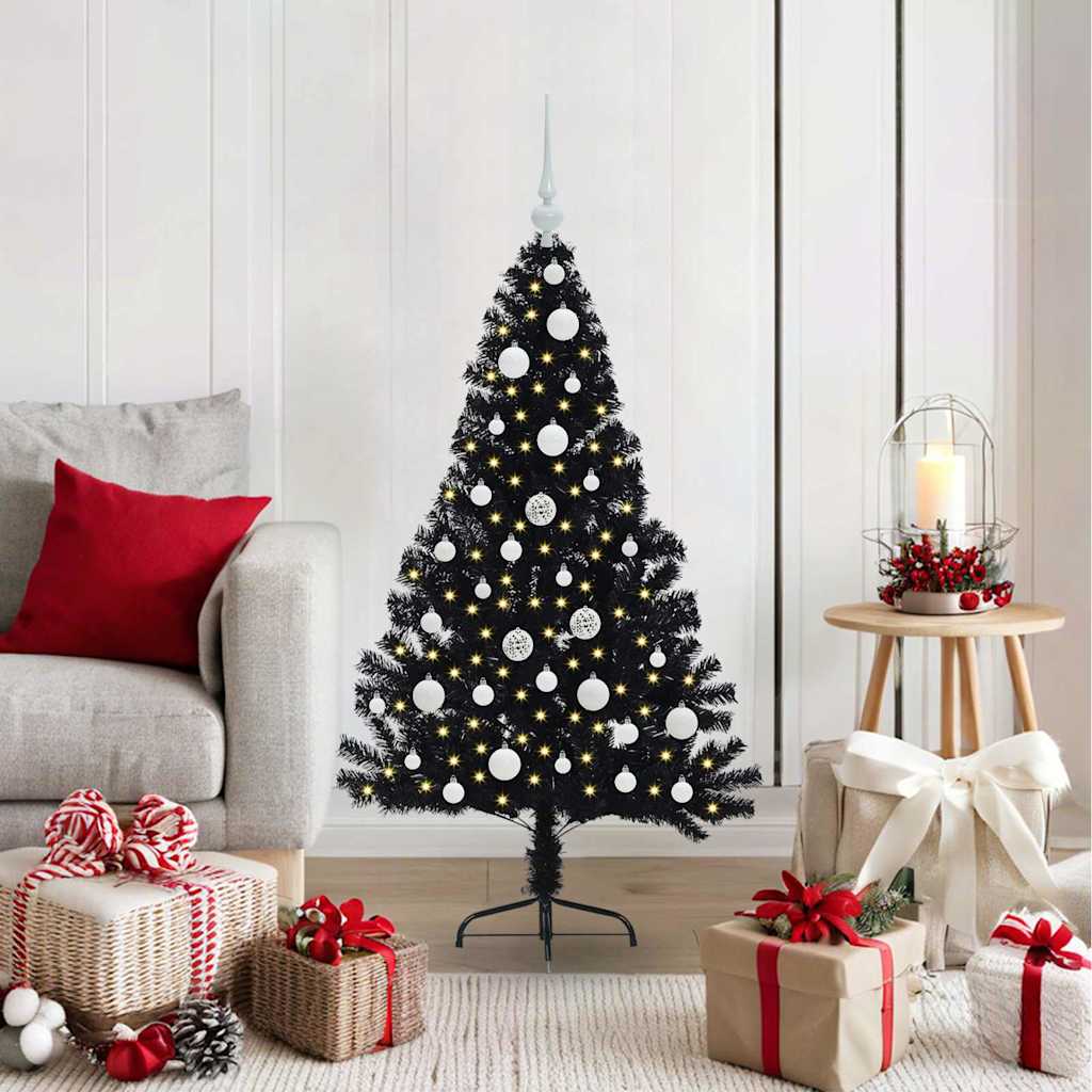 Albero Di Natale Artificiale Con Luci Integrate Nero 120 Cm Pvc