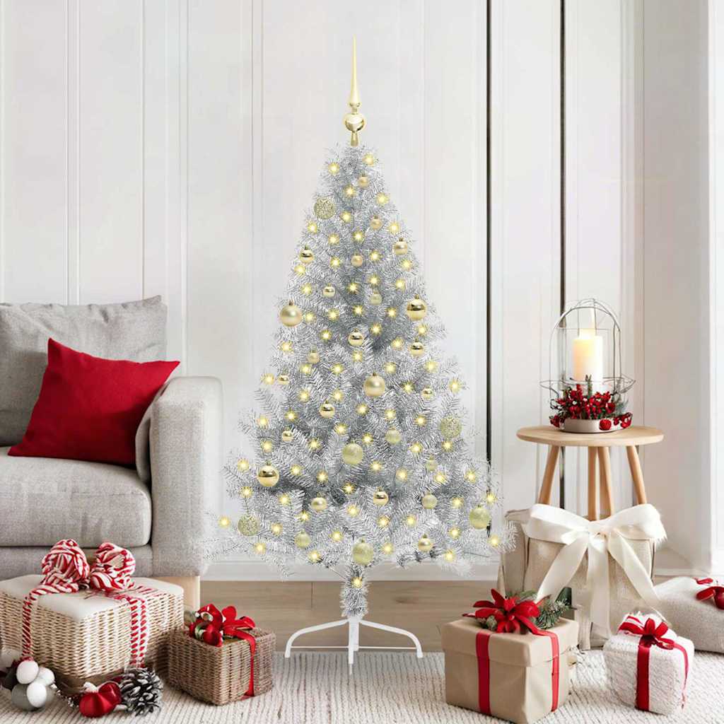 Albero Di Natale Artificiale Con Luci Integrate Argento 150 cm