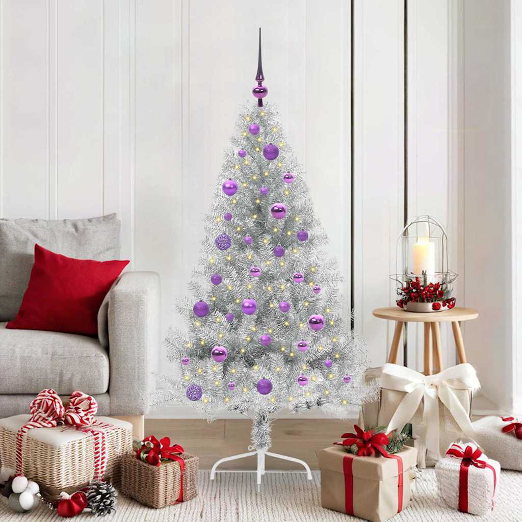 Albero Di Natale Artificiale Con Luci Integrate Argento 150 cm