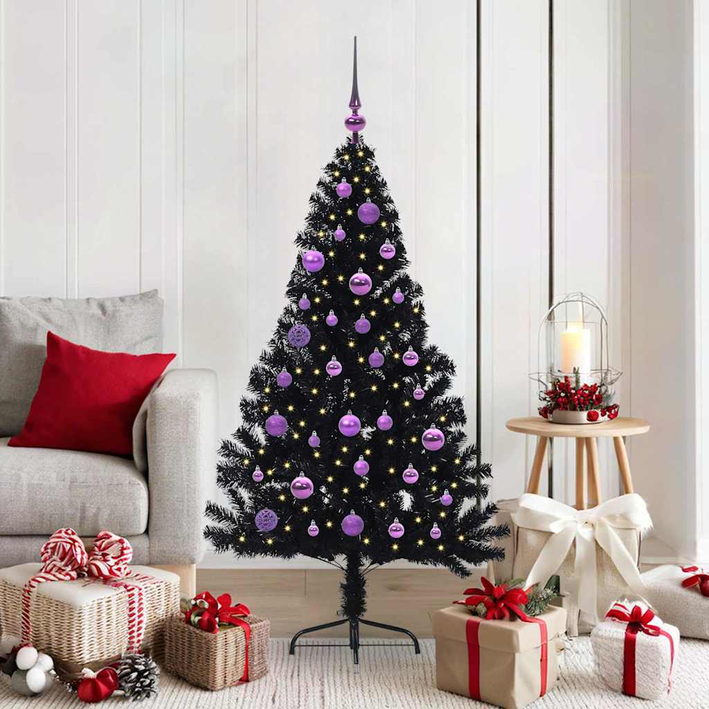 Albero Di Natale Artificiale Con Luci Integrate Nero 150 Cm Pvc