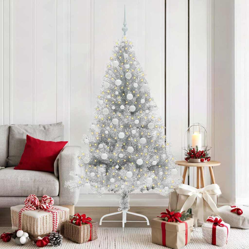 Albero Di Natale Artificiale Con Luci Integrate Argento 180 cm