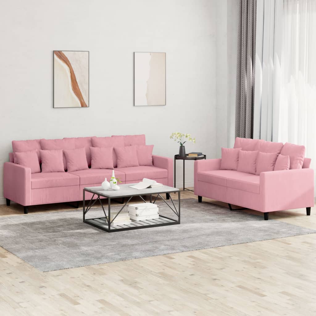 Set Di Divani 2 Pz Con Cuscini Rosa In Velluto