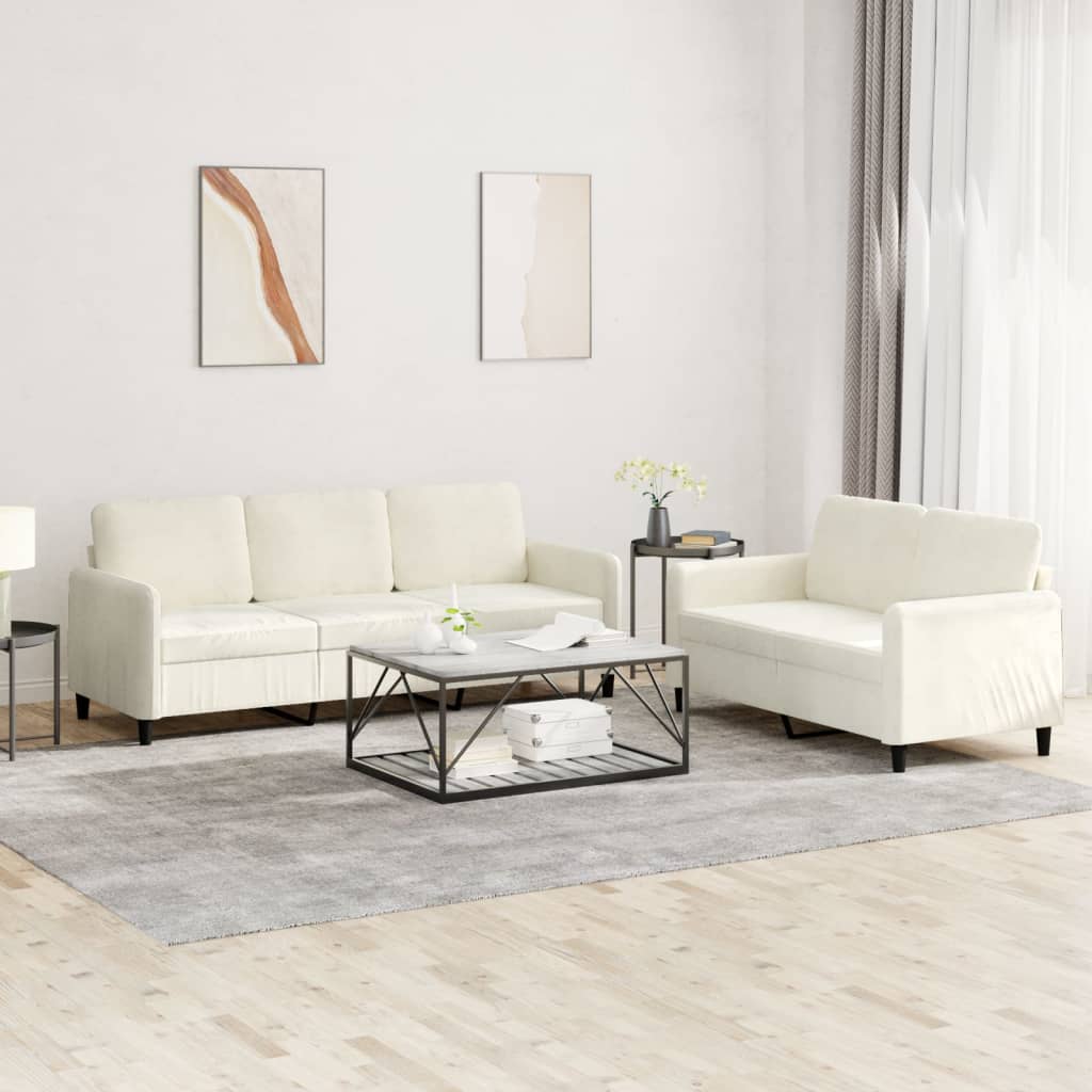 Set Di Divani 2 Pz Crema In Velluto