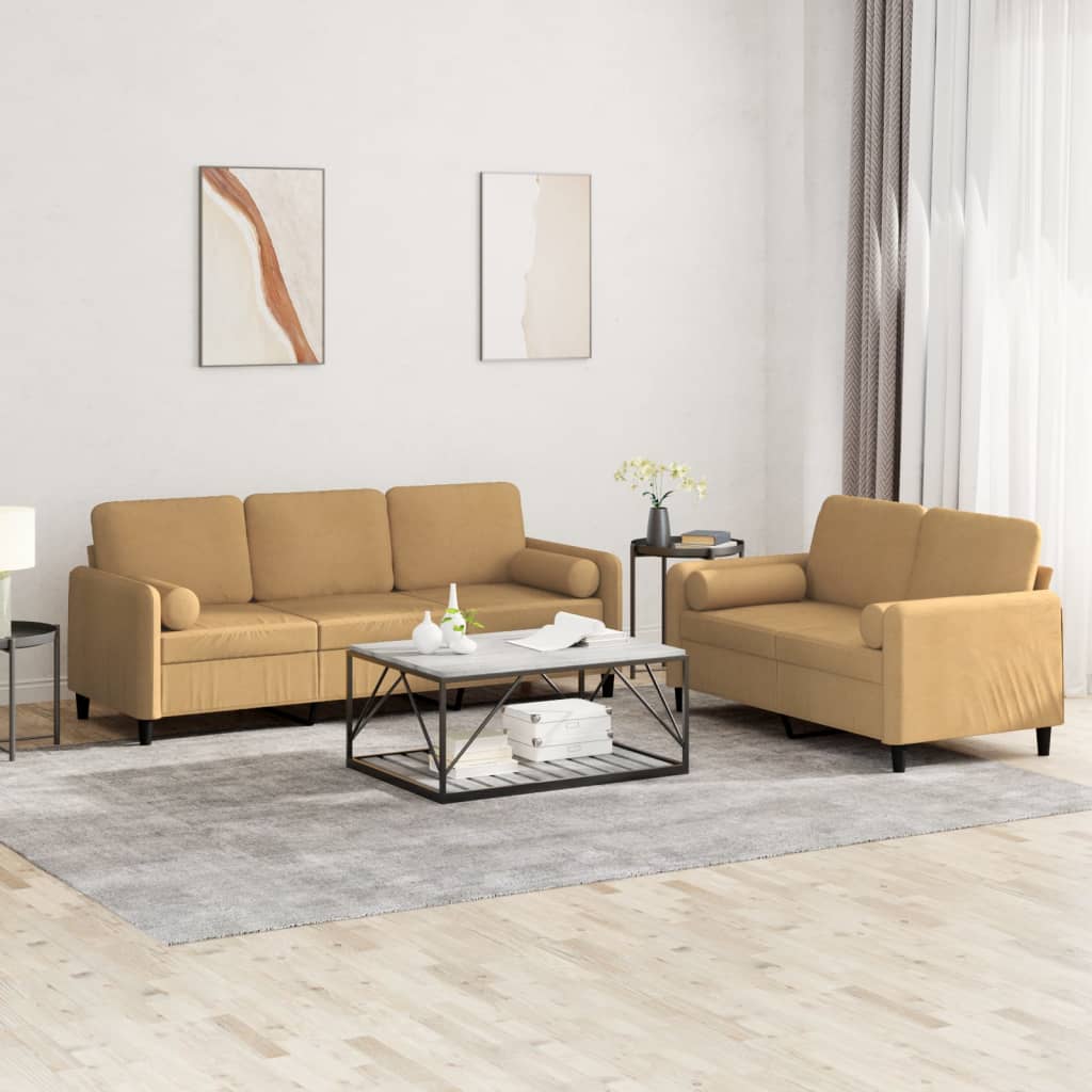 Set Di Divani 2 Pz Con Cuscini Marrone In Velluto