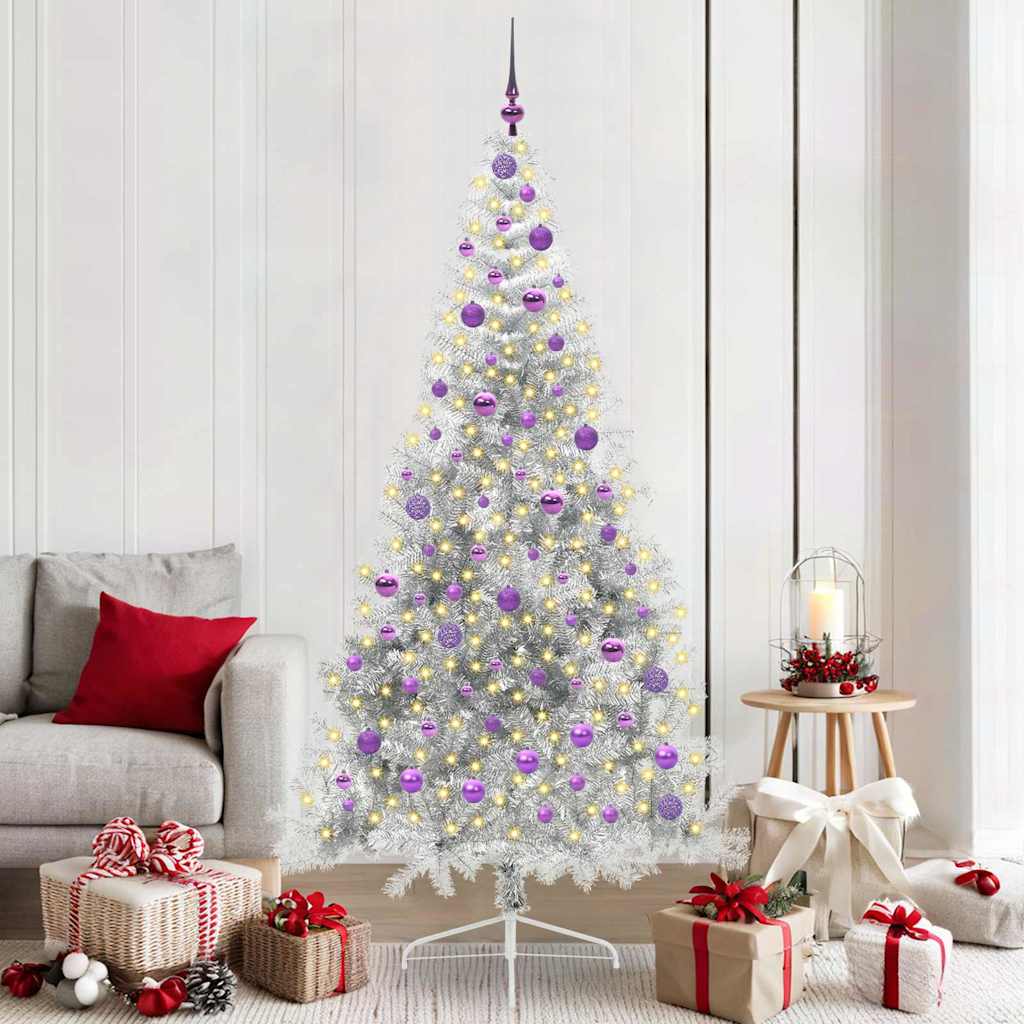 Albero Di Natale Artificiale Con Luci Integrate Argento 210 cm