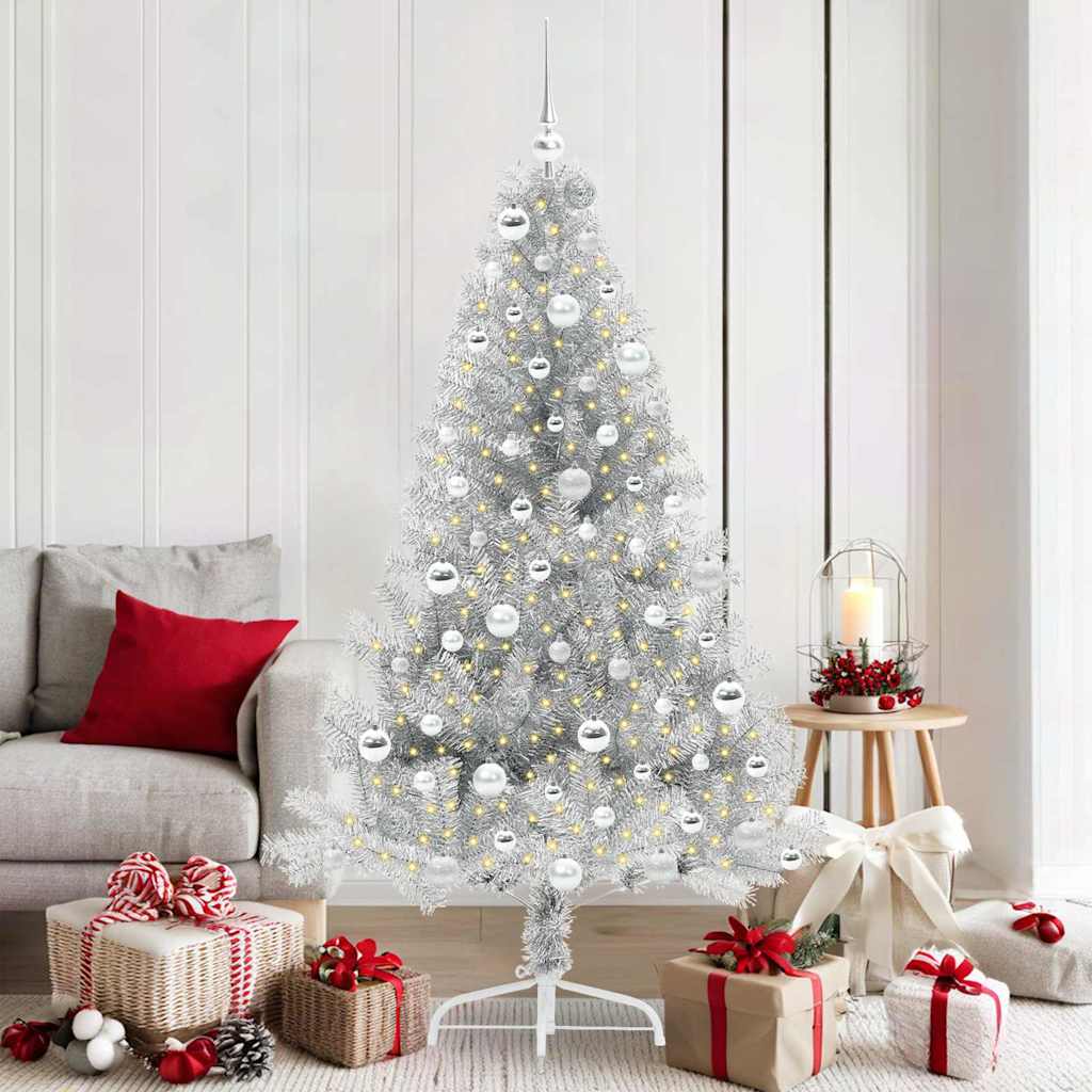 Albero Di Natale Artificiale Con Luci Integrate Argento 180 cm