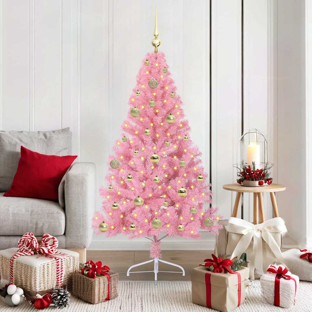 Albero Di Natale Artificiale Con Luci Integrate Rosa 150 Cm Pvc