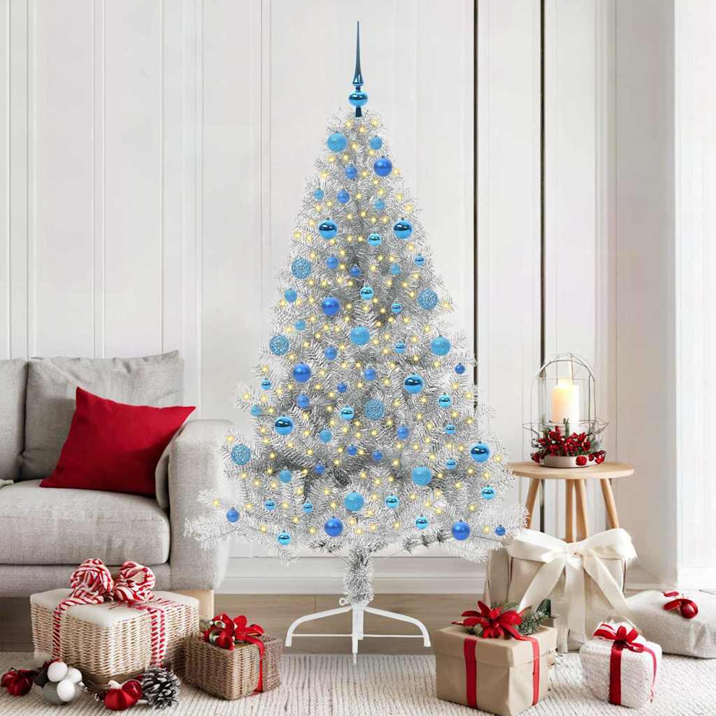 Albero Di Natale Artificiale Con Luci Integrate Argento 180 cm