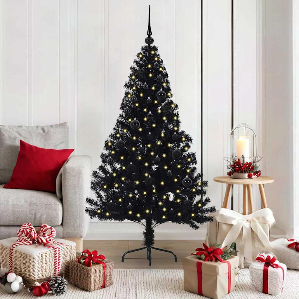 Albero Di Natale Artificiale Con Luci Integrate Nero 150 Cm Pvc