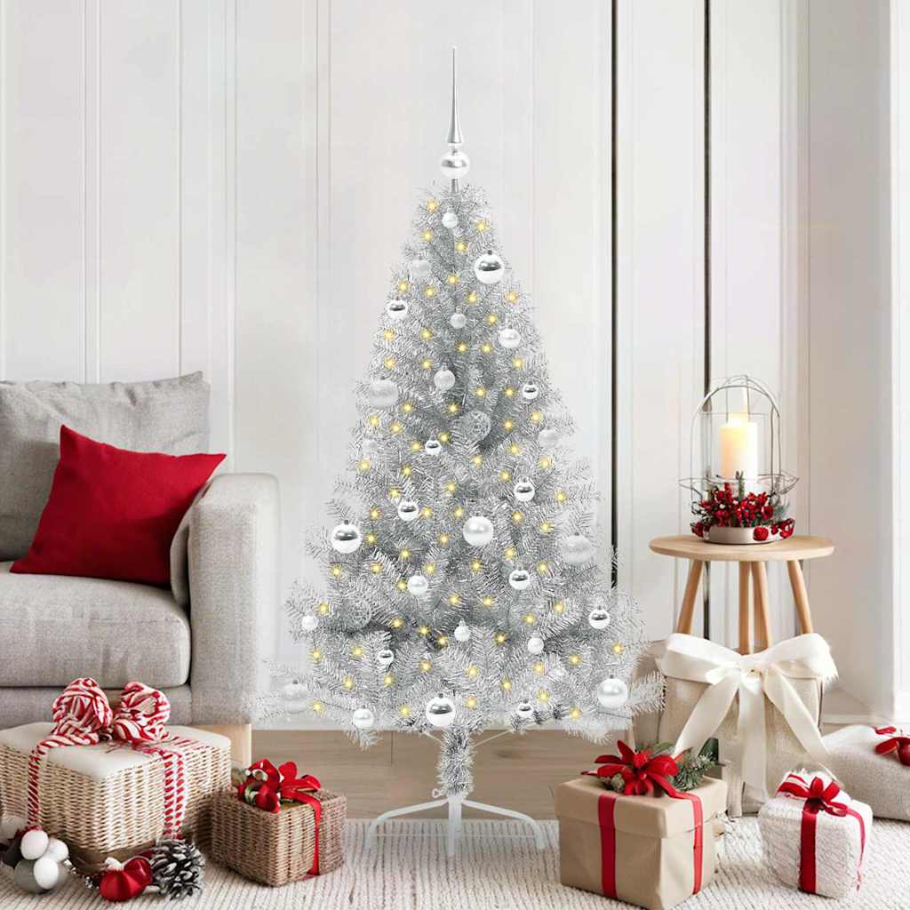 Albero Di Natale Artificiale Con Luci Integrate Argento 150 cm