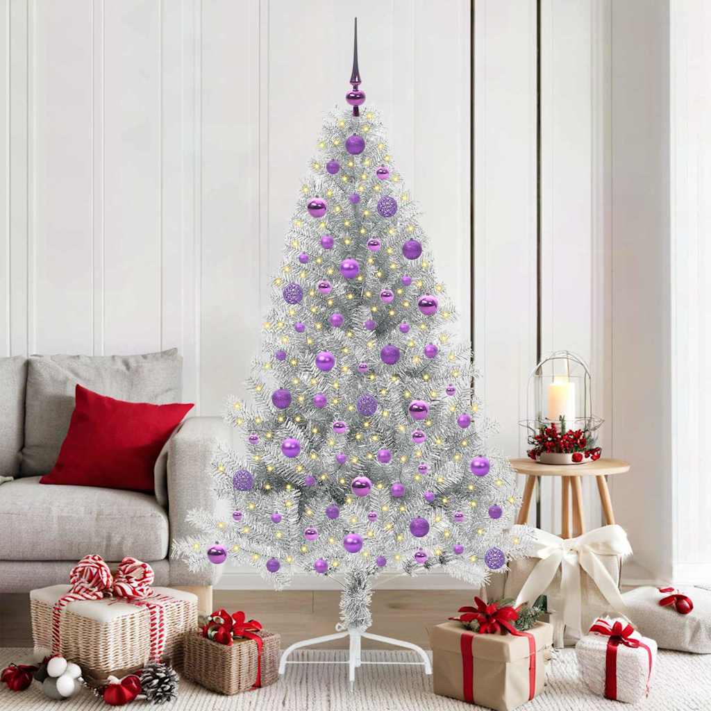 Albero Di Natale Artificiale Con Luci Integrate Argento 180 cm