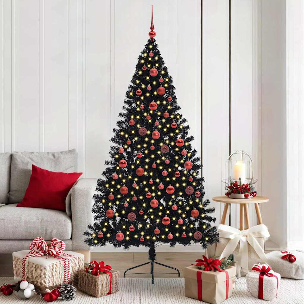Albero Di Natale Artificiale Con Luci Integrate Nero 180 Cm Pvc