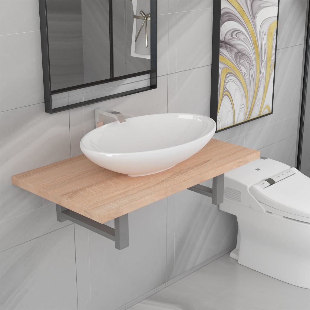 Set Mobili Da Bagno 2 Pz Ceramica Rovere
