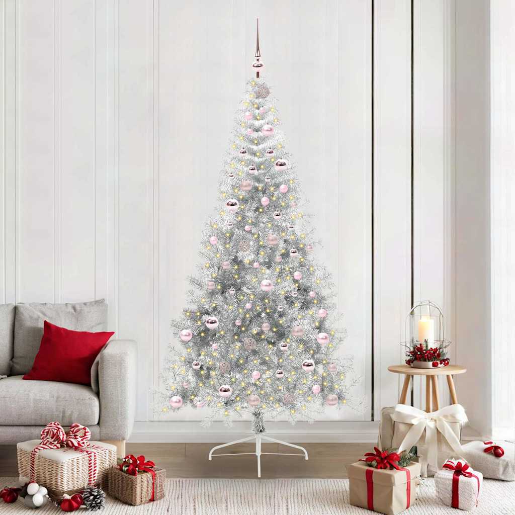 Albero Di Natale Artificiale Con Luci Integrate Argento 210 cm