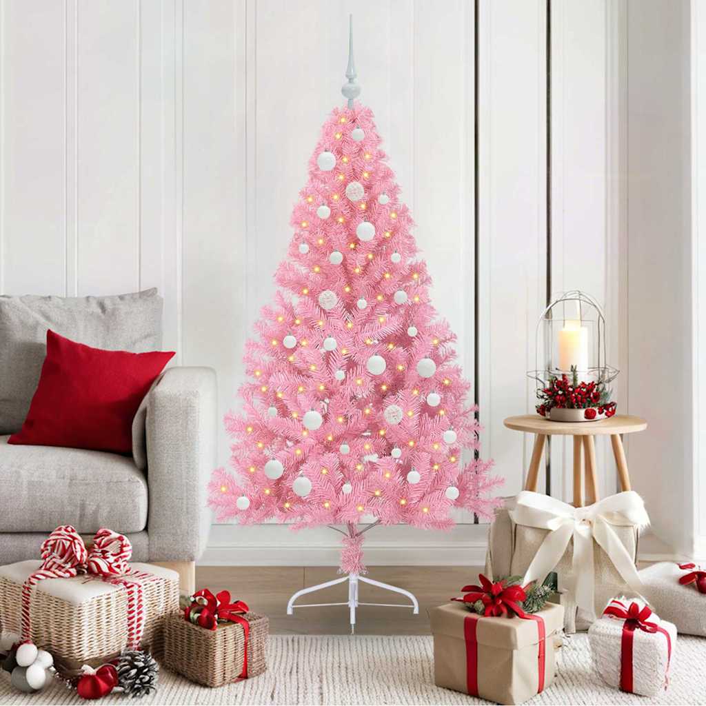 Albero Di Natale Artificiale Con Luci Integrate Rosa 150 Cm Pvc