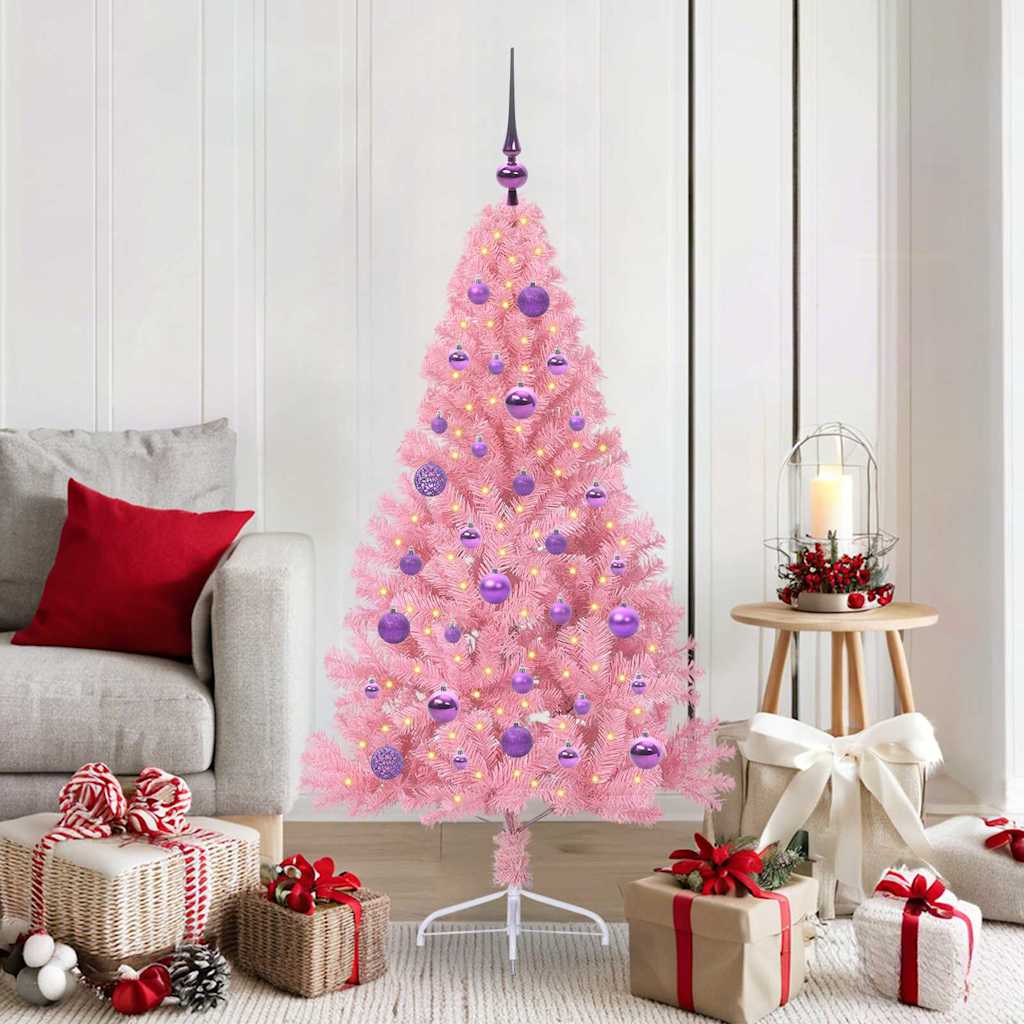 Albero Di Natale Artificiale Con Luci Integrate Rosa 150 Cm Pvc