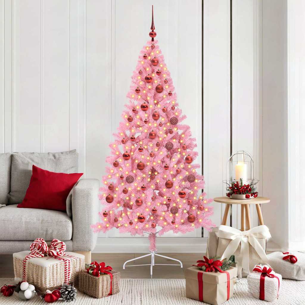 Albero Di Natale Artificiale Con Luci Integrate Rosa 180 Cm Pvc