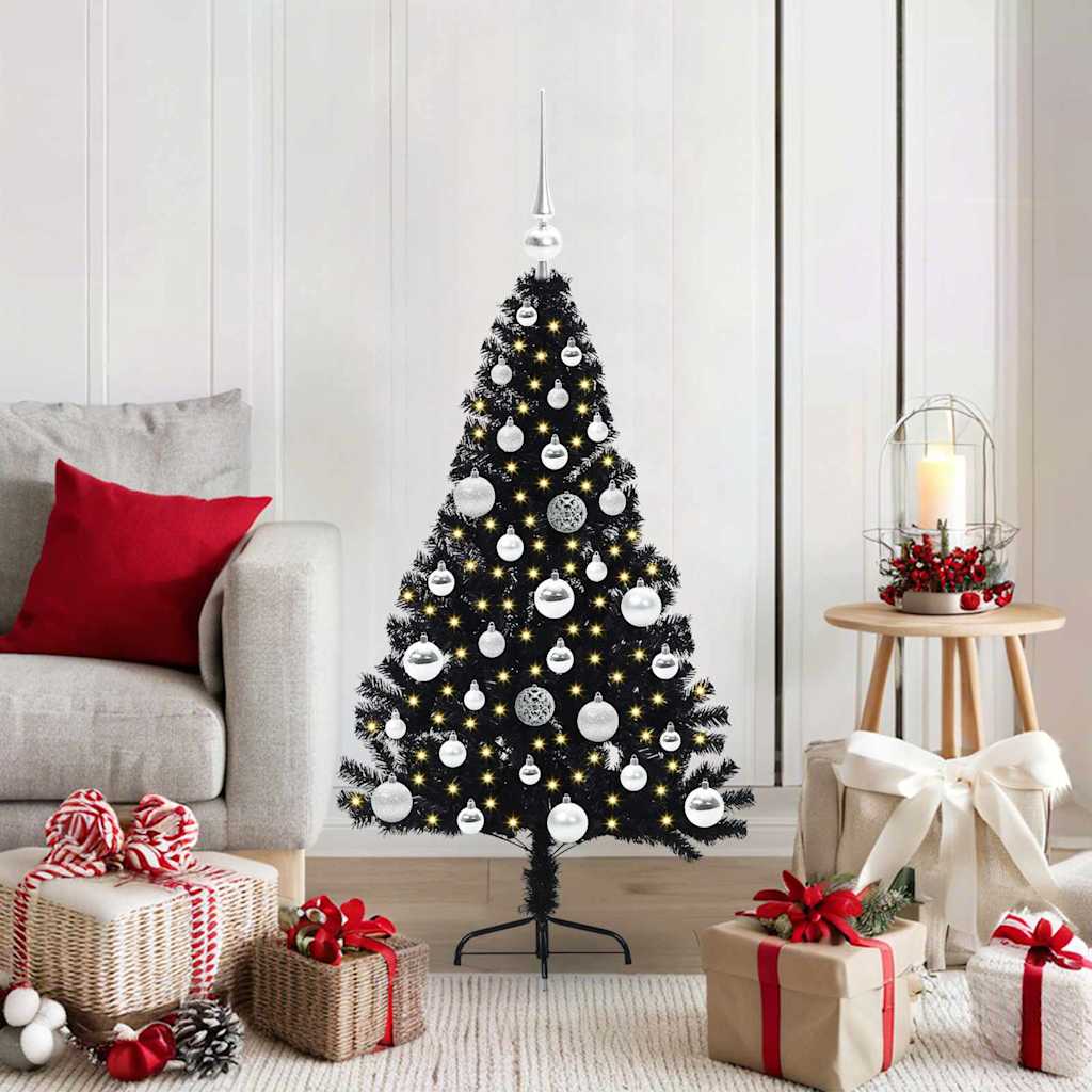 Albero Di Natale Artificiale Con Luci Integrate Nero 120 Cm Pvc