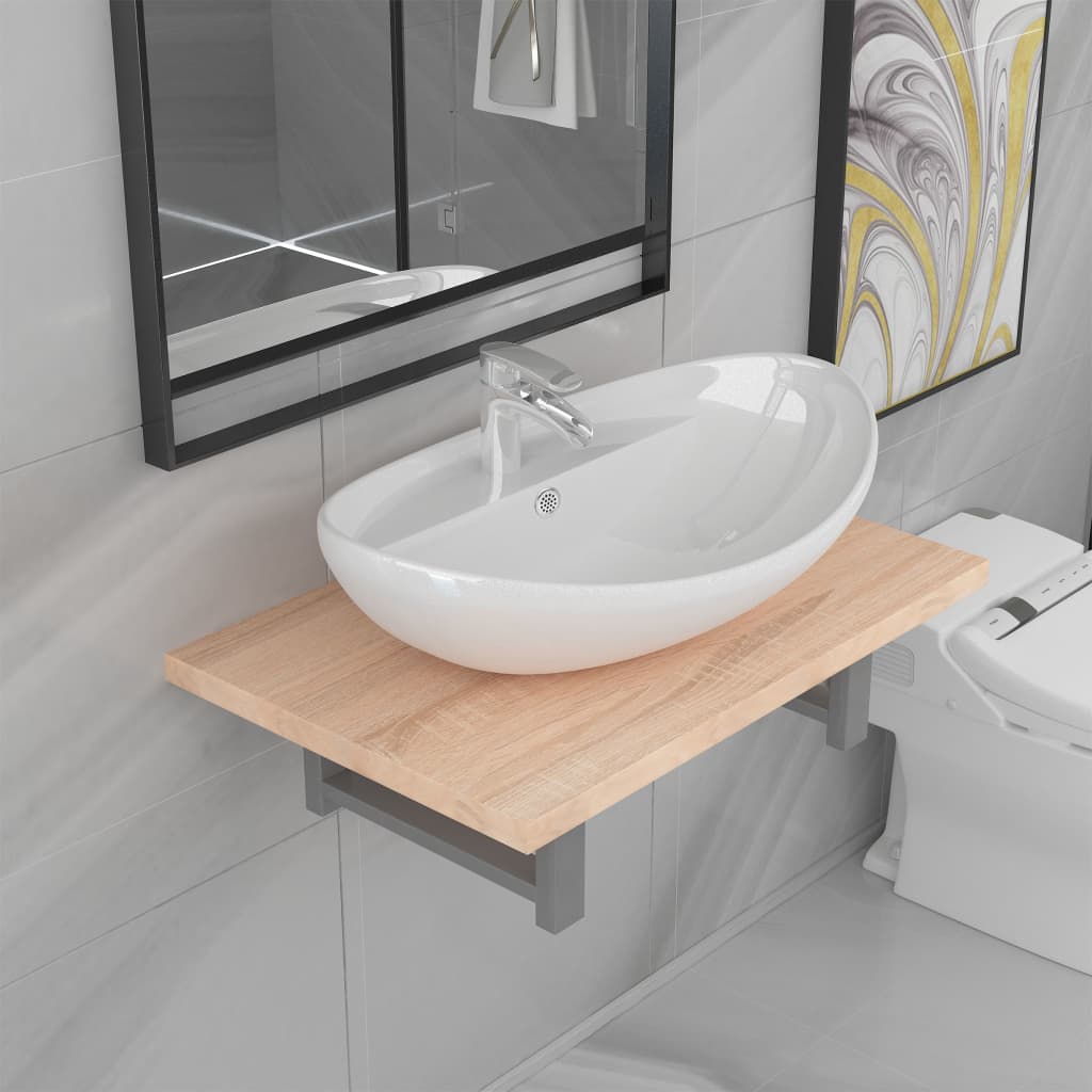 Set Mobili Da Bagno 2 Pz Ceramica Rovere
