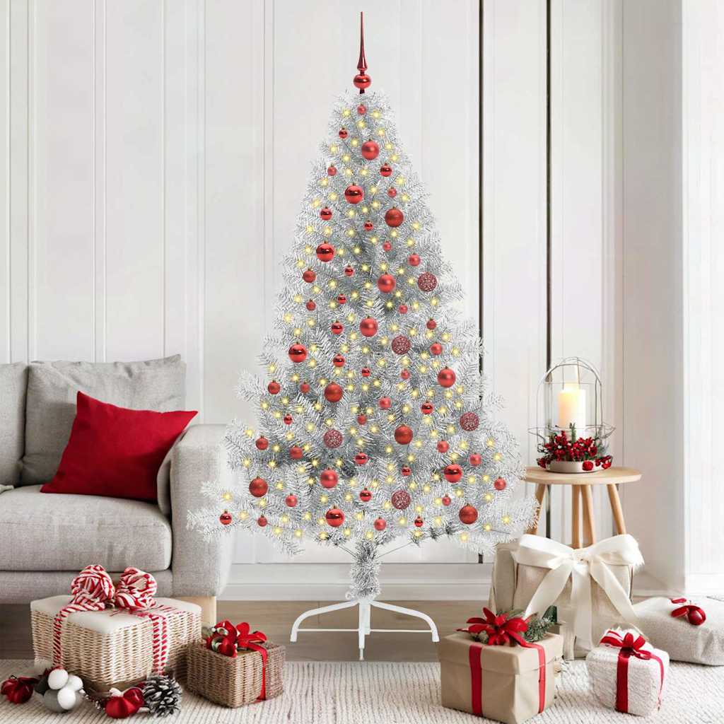 Albero Di Natale Artificiale Con Luci Integrate Argento 180 cm