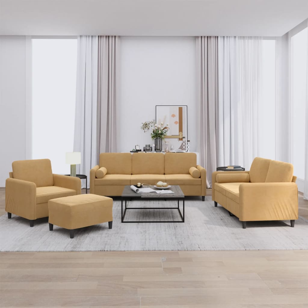 Set Di Divani 4 Pz Con Cuscini Marrone In Velluto