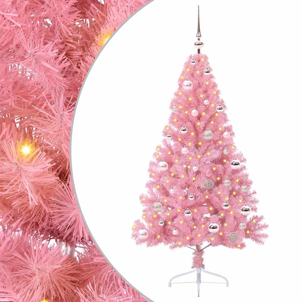 Albero Di Natale Artificiale Con Luci Integrate Rosa 150 Cm Pvc