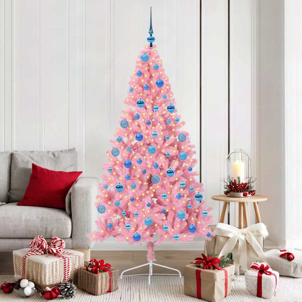 Albero Di Natale Artificiale Con Luci Integrate Rosa 180 Cm Pvc