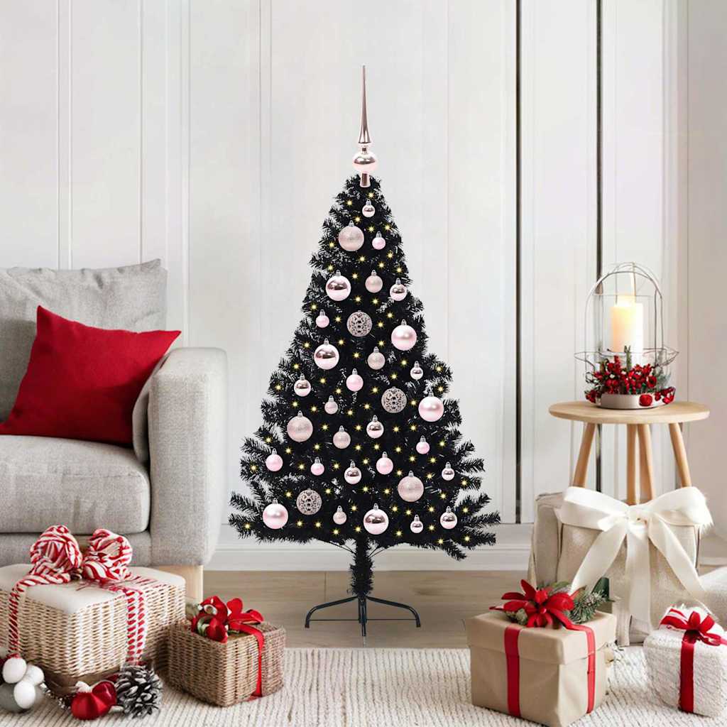 Albero Di Natale Artificiale Con Luci Integrate Nero 120 Cm Pvc