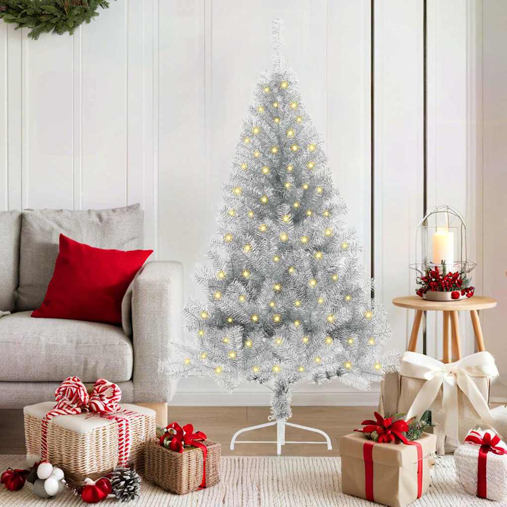 Albero Di Natale Artificiale Con Luci Integrate Argento 150 cm