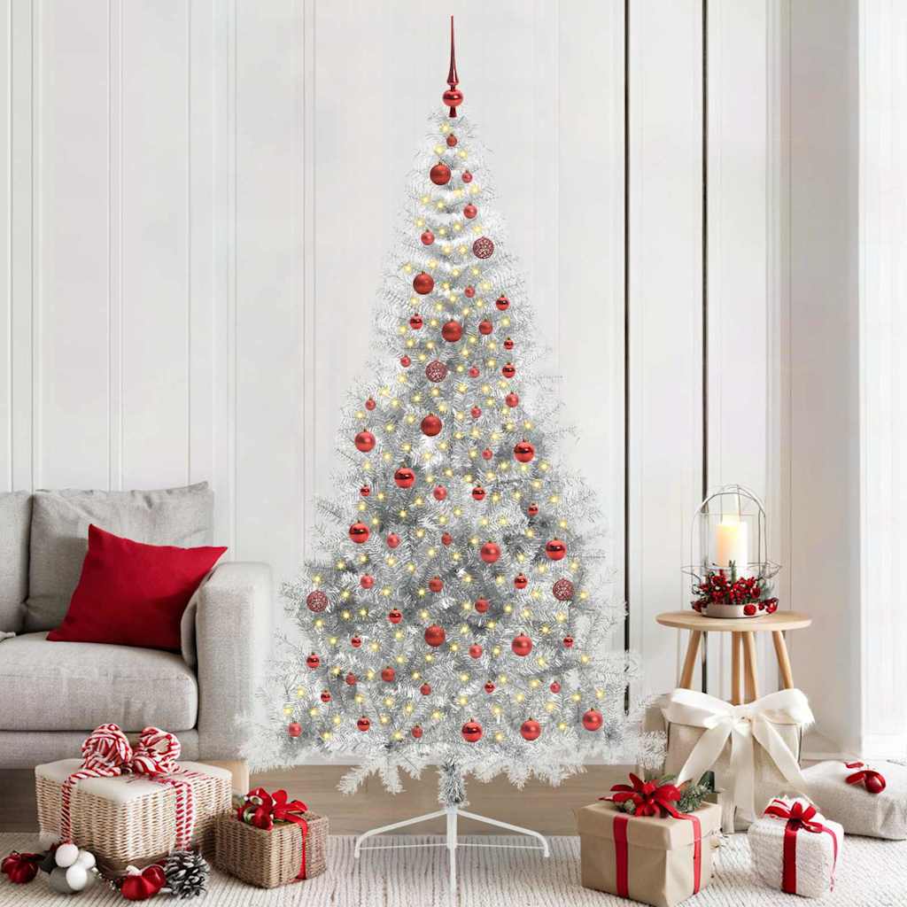 Albero Di Natale Artificiale Con Luci Integrate Argento 210 cm