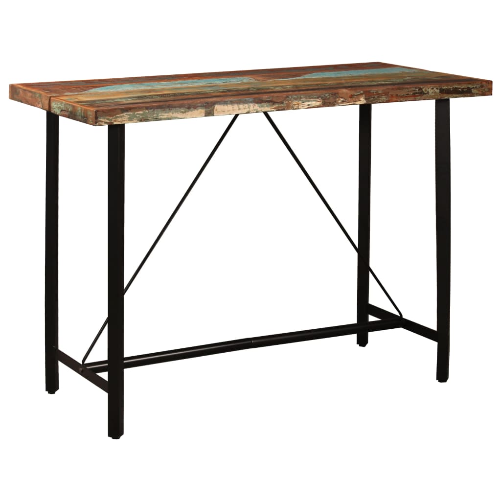 Set Da Bar 5 Pz In Legno Massello Di Recupero E Vera Pelle