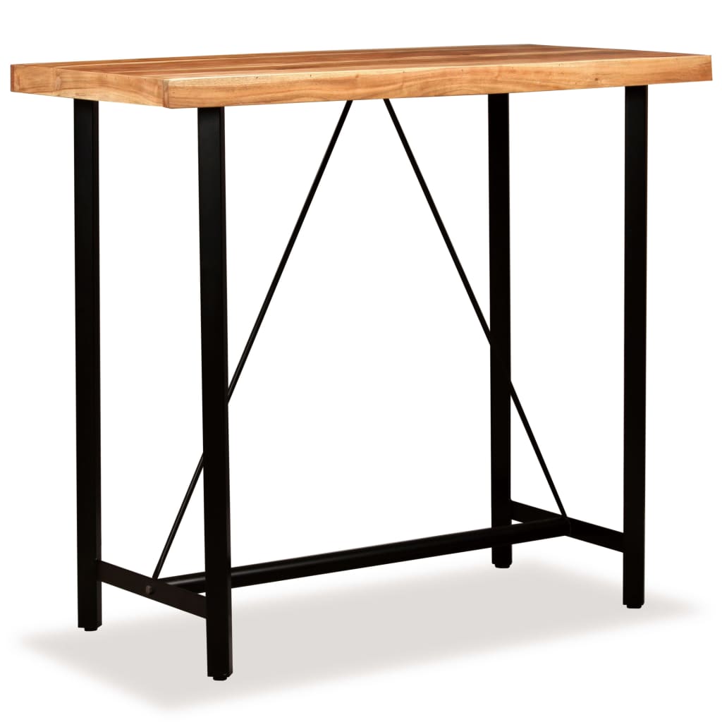 Set Da Bar 5 Pz In Legno Massello Di Acacia E Vera Pelle