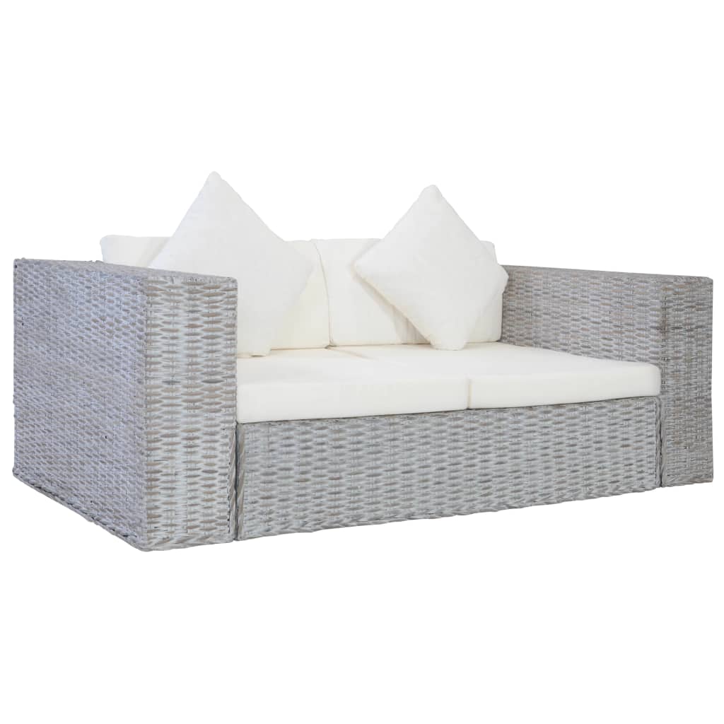 Set Di Divani 2 Pz Con Cuscini Grigio In Rattan Naturale