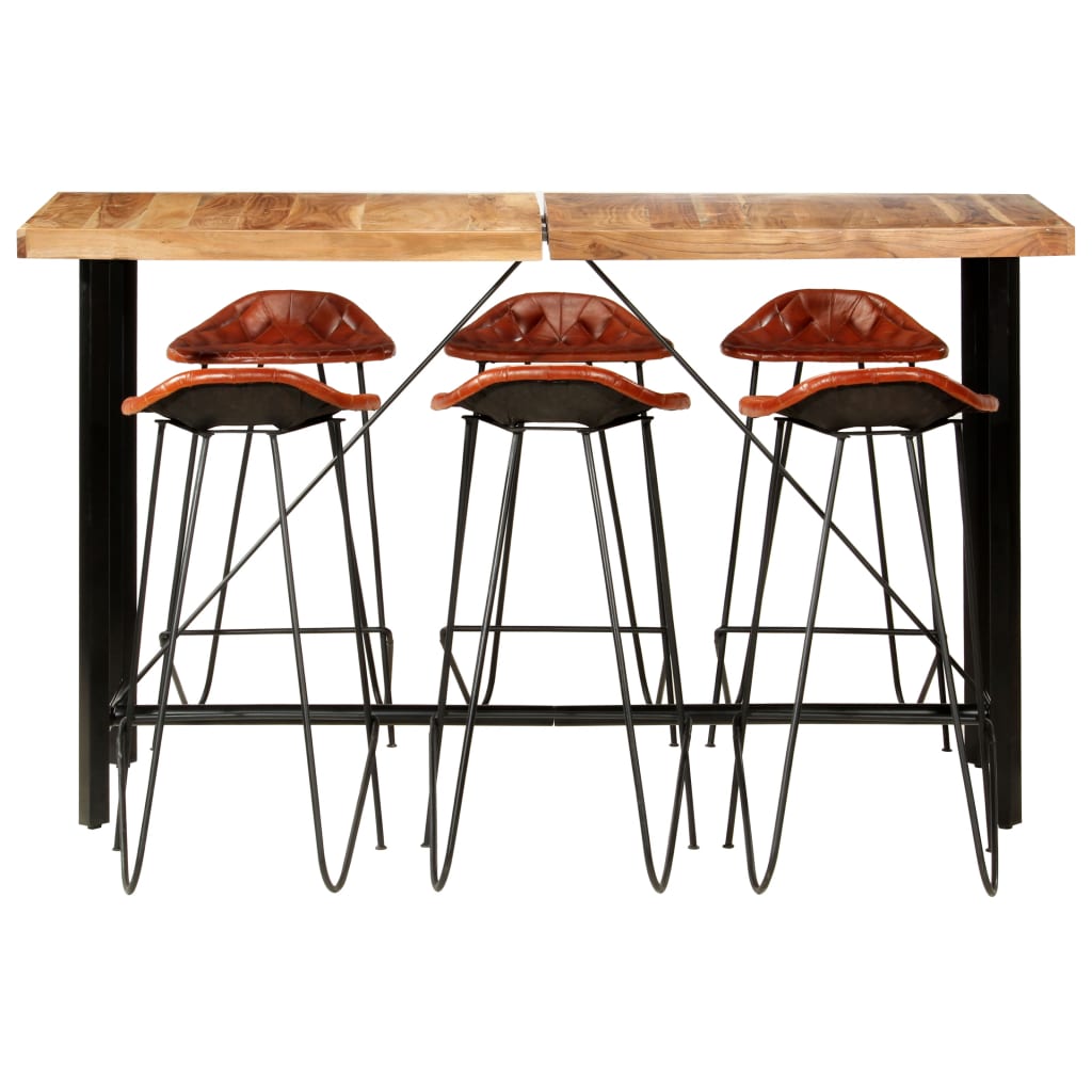 Set Da Bar 7 Pz In Legno Massello E Vera Pelle