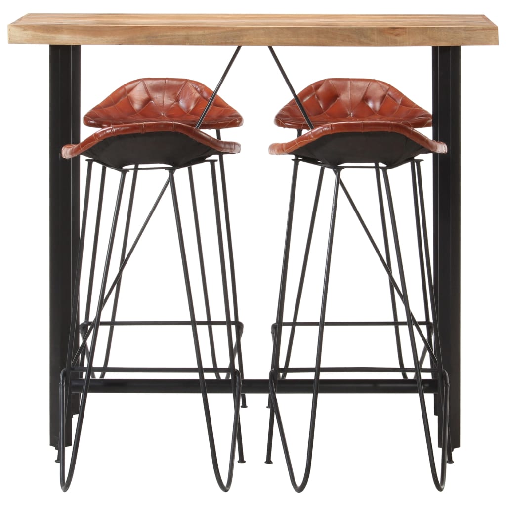 Set Da Bar 5 Pz In Legno Massello E Vera Pelle
