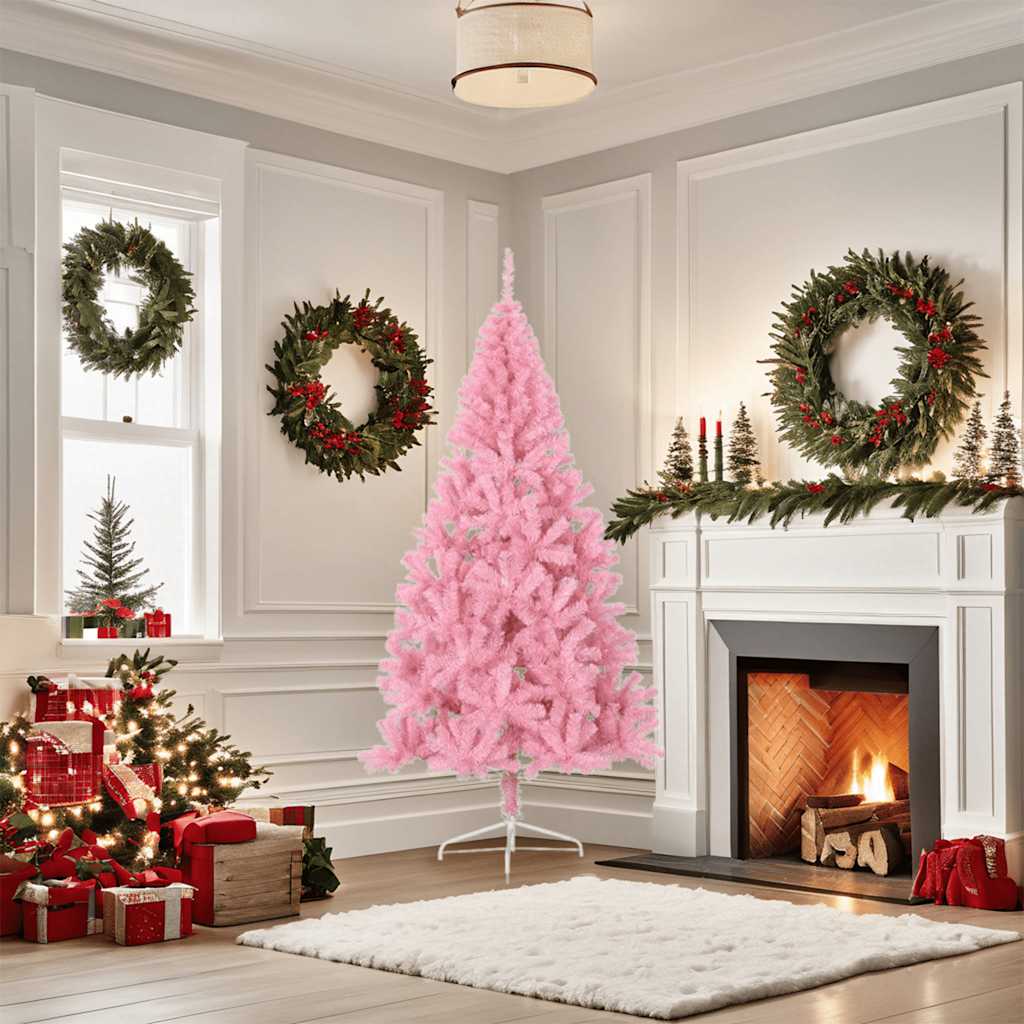 Albero Di Natale Artificiale A Metà Con Supporto Rosa 180cm Pvc