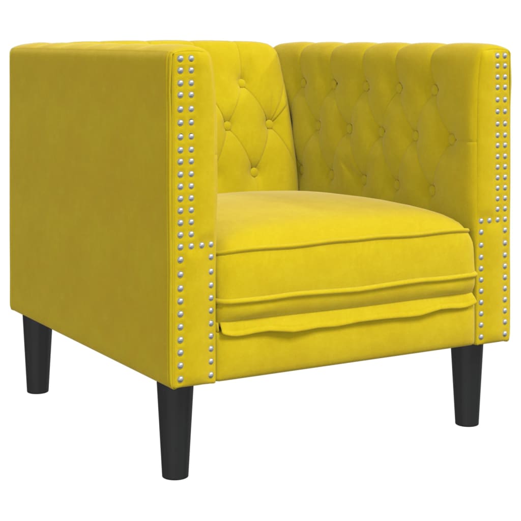 Set Divani Chesterfield 3pz Con Cuscini Giallo Velluto - Image 5