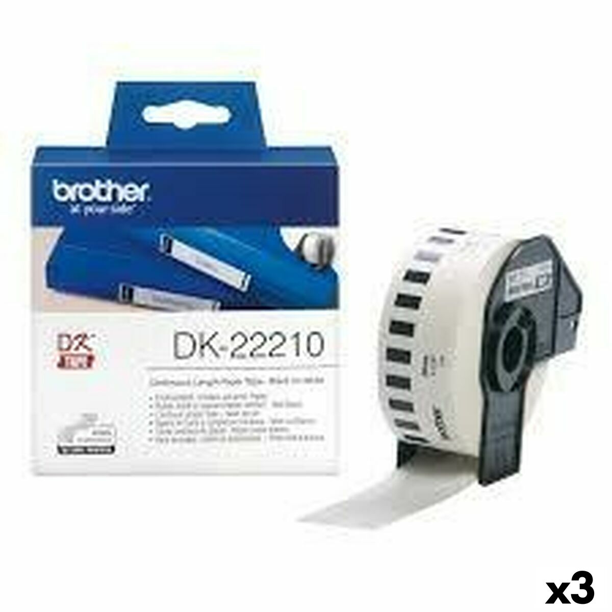 Carta Continua Per Stampanti Brother DK-22210 Bianco 29 Mm X 30,48 M Nero Nero/bianco (3 Unità)