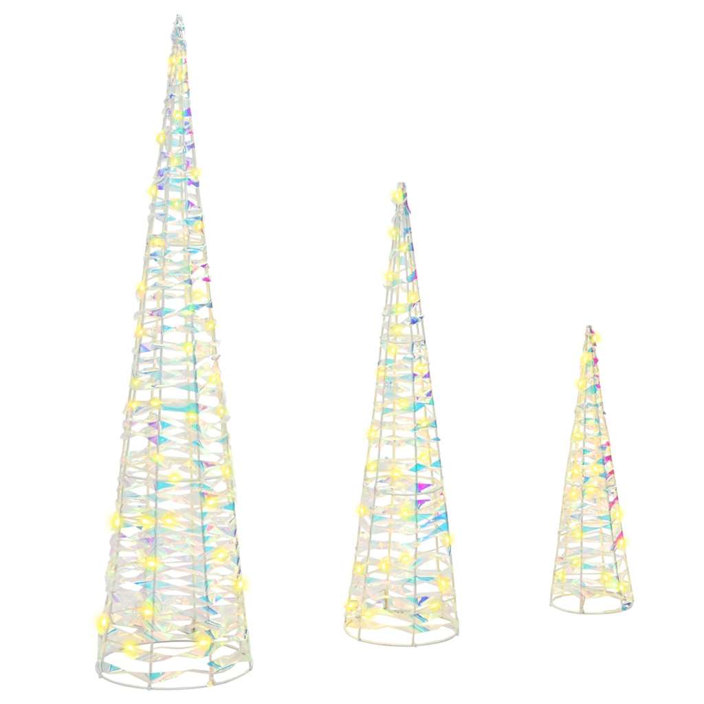 Albero Di Natale 3 Pcs Bianco Caldo 20 X 20 X 80 Cm Pet