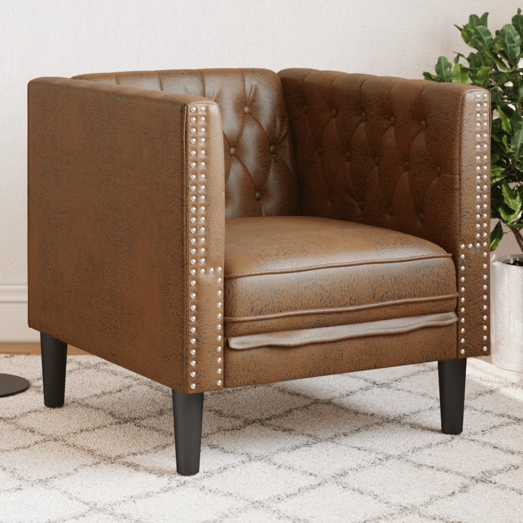 Poltrona Chesterfield Marrone In Similpelle Scamosciata