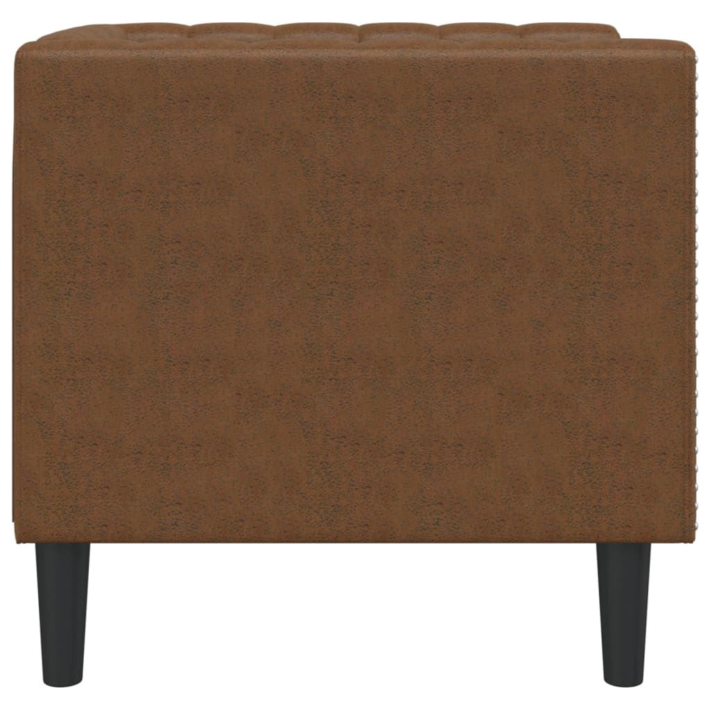 Poltrona Chesterfield Marrone In Similpelle Scamosciata - Image 4