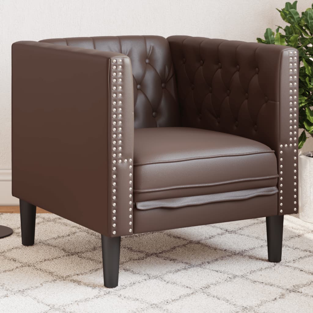 Poltrona Chesterfield Marrone In Similpelle