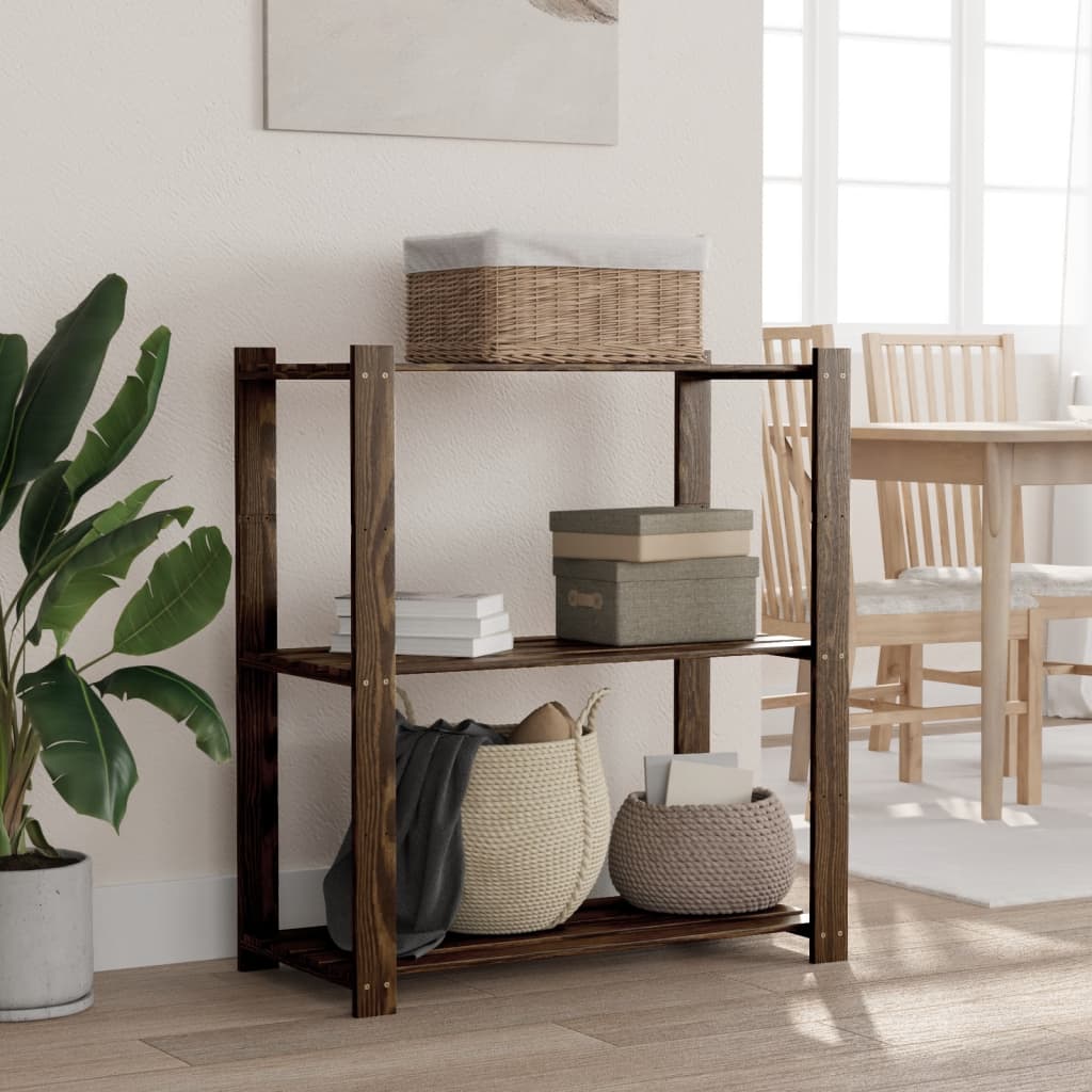 Scaffale A 3 Livelli Nero 80x38x90 Cm In Legno Massello Di Pino