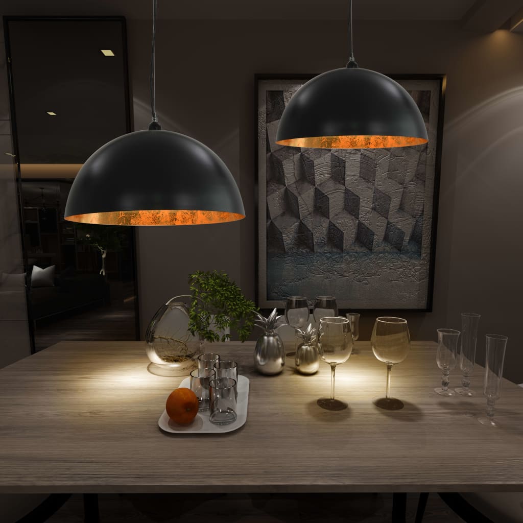 Lampadari 2 Pz Nero E Oro SemI-Sferici 50 Cm E27
